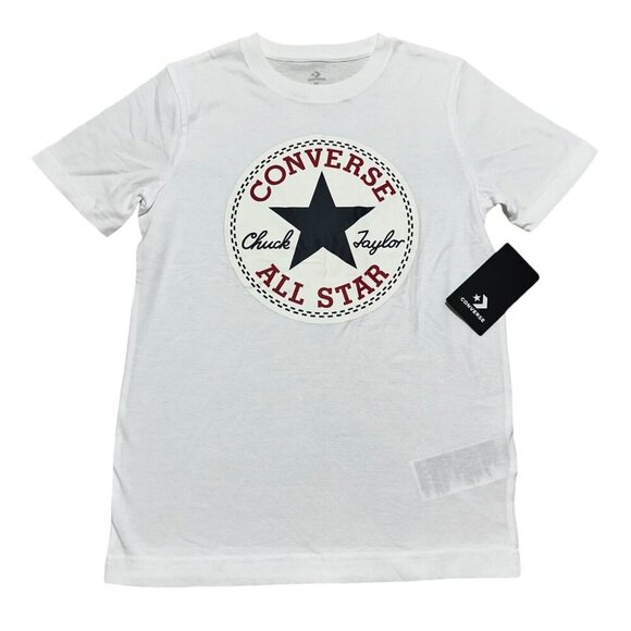 Chuck Taylor Converse All Star NWT Size M (10-12 yrs) White Graphic Logo T-Shirt - Picture 1 of 6